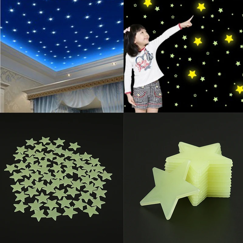 

Glow In The Dark 100pcs/bag Stickers for Kids Room Luminous Star Stickers Bedroom Fluorescent Decorative Films Self-Adhesive