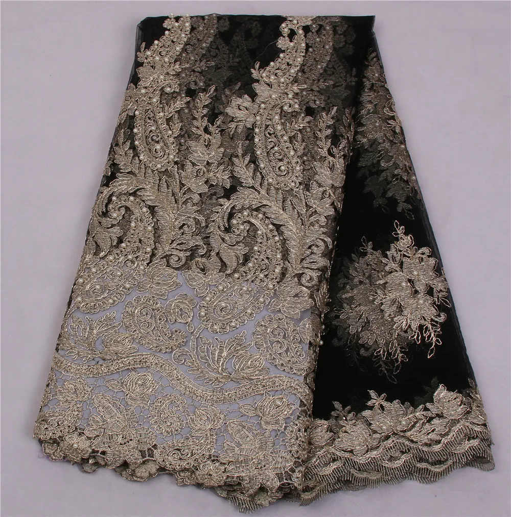 

Newest Arrival High Quality Nigerian Lace Fabrics pearl beaded fabric African French Net Lace Fabric Embroidered Tulle XY1315C