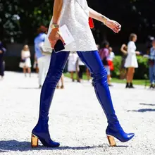 Abesire/; новейший дизайн; женские модные сапоги выше колена на высоком квадратном каблуке; женские сапоги на молнии с круглым носком