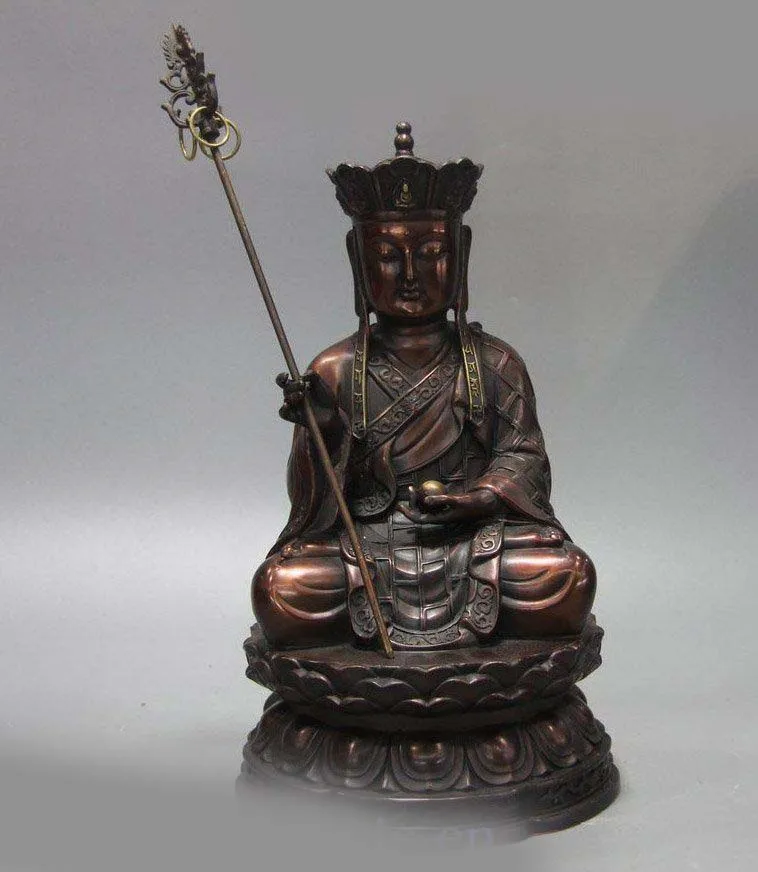 

12" China bronze sculpture fine red copper carved buddhism Ksitigarbha Statue