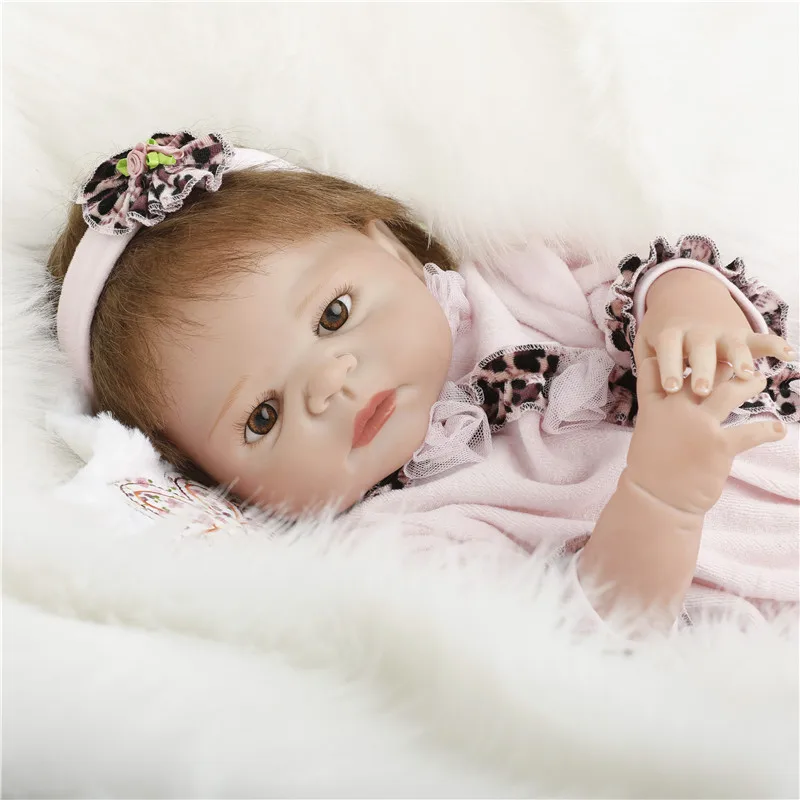 SanyDoll 22 дюйма 55 см силиконовые куклы reborn розовое Соединенное платье милая кукла