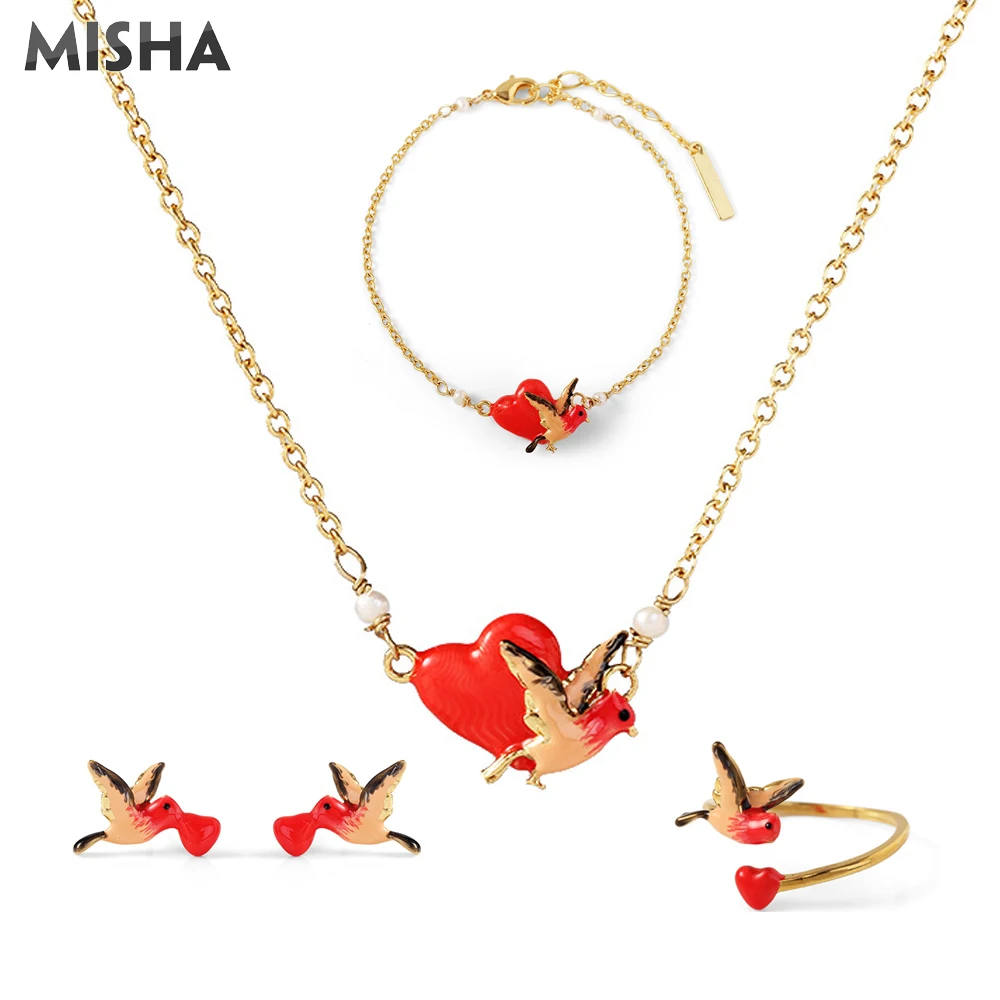 MISHA Модные Ювелирные наборы для женщин ожерелье серьги и браслет эмалированная