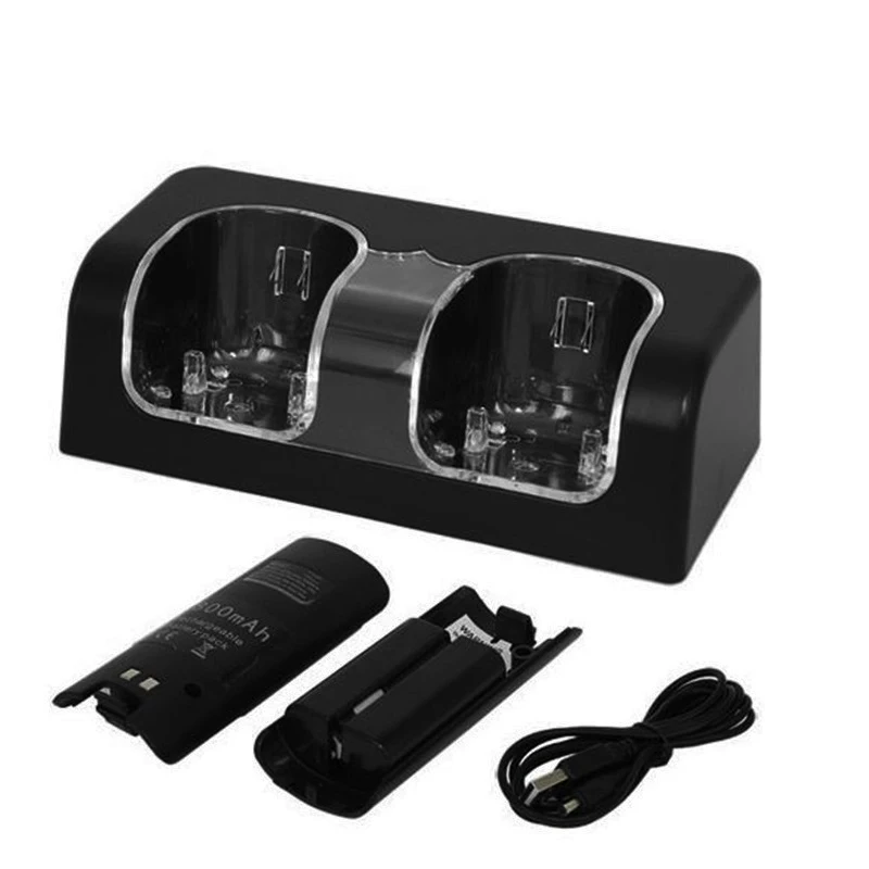 

For Nintendo Wii Remote Controller Gamepad Dual Slots Dock Charger +2 pcs 2800mAh Battery Packs