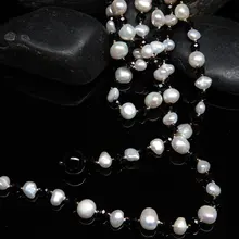 Длинное Элегантное ожерелье из натурального жемчуга, ювелирные украшения ручной работы, черный криатальный свитер, цепочка, ожерелье 130 см, длинный женский подарок
