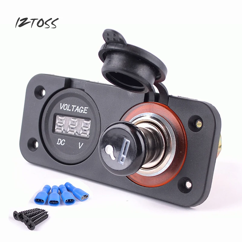 

IZTOSS 12V/24V Cigarette Lighter Socket Red LED + Digital Voltmeter Mobile Car Cigarette Lighter Ignition Waterproof Cover