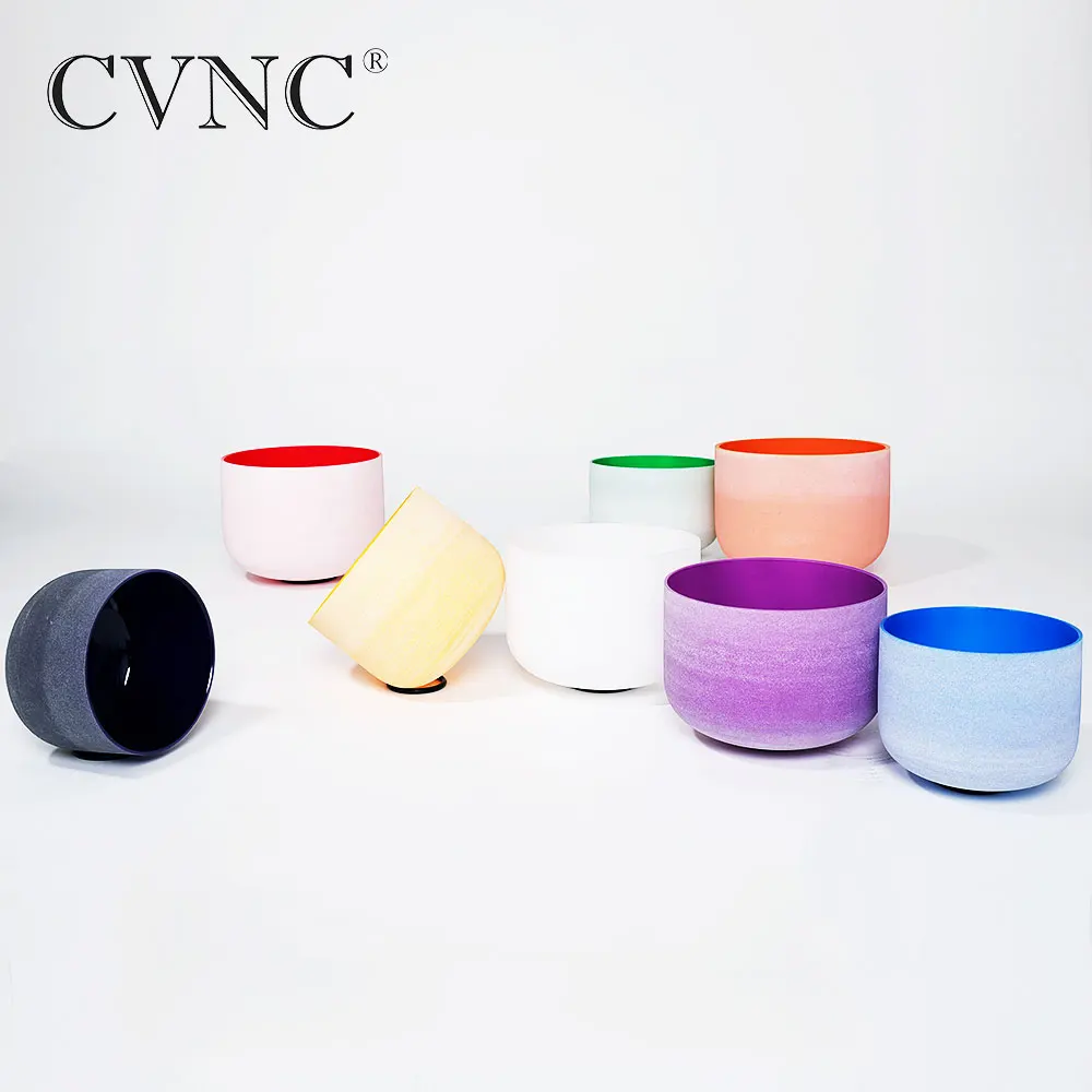 

CVNC Chakra Tuned Set of 8pcs CDEFGABC 6"-14" Colored Frosted Quartz Crystal Singing Bowl