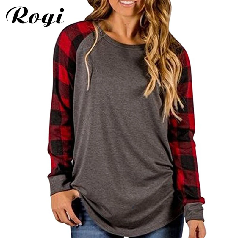 

Rogi Plus Size Female T-Shirt 2019 Plaid Raglan T Shirts For Women Long Sleeve O-neck Ladies Baseball Tops Camiseta Mujer S-5XL