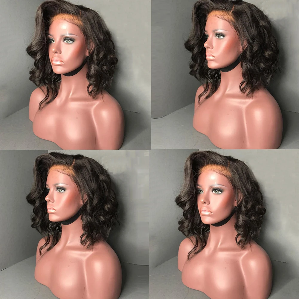 Eversilky Волнистые Короткие Боб парик 360 синтетический Frontal шнурка волос Искусственные парики натуральные волосы с ребенком волос