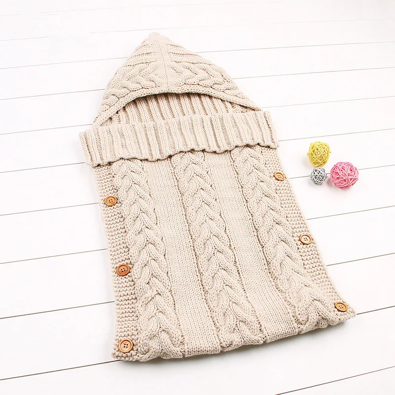 Спальный мешок для новорожденных 0-12 м, зимний теплый шерстяной вязаный свитер с капюшоном, пеленка, милый мягкий детский Пеленальный Одеяло для сна, сумка