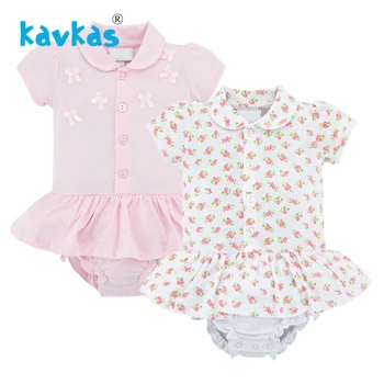 

Kavkas Baby Bodysuit Newborn Short Sleeve Pink Color Plain Summer Fashion Bow Printed New Born Baby Girls Clothing