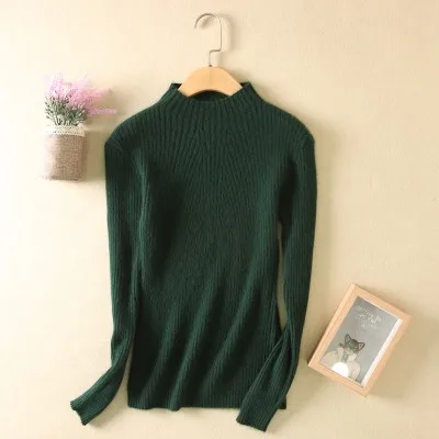 LHZSYY осенне-зимний женский свитер модный плотный кашемировый свитер с высоким воротником однотонный мягкий и теплый вязаный пуловер - Цвет: Dark green