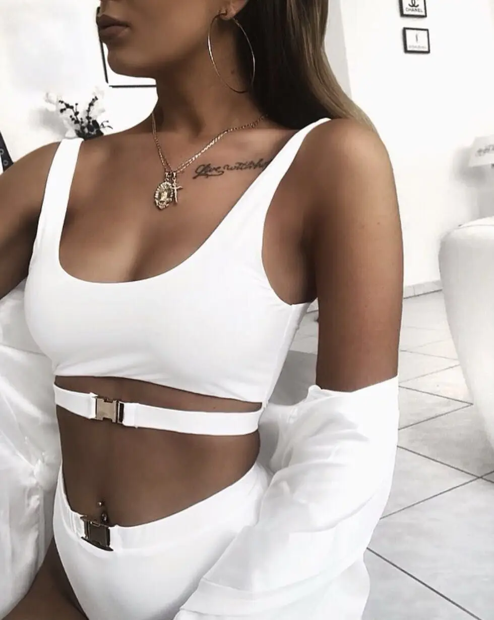 Bikinis Women Sexy Solid Bathing Suit Swimwear Swimsuit Bikini Push Up Beach Wear Bikini Set with Metal Buckle 2019