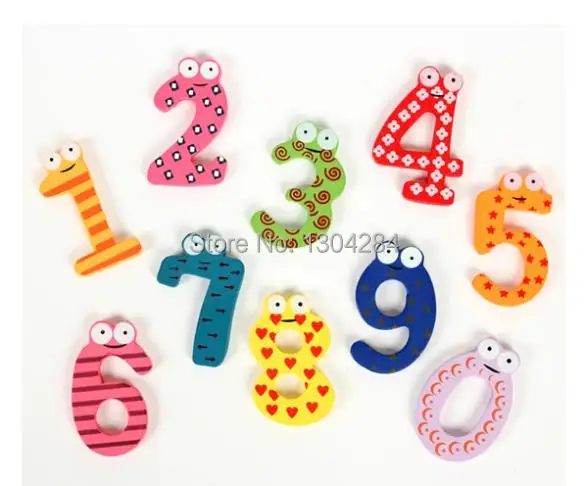 Lovely 10Pcs//set Number 0-9 Kids Wooden Fridge Magnet Child Educational Toy Hot