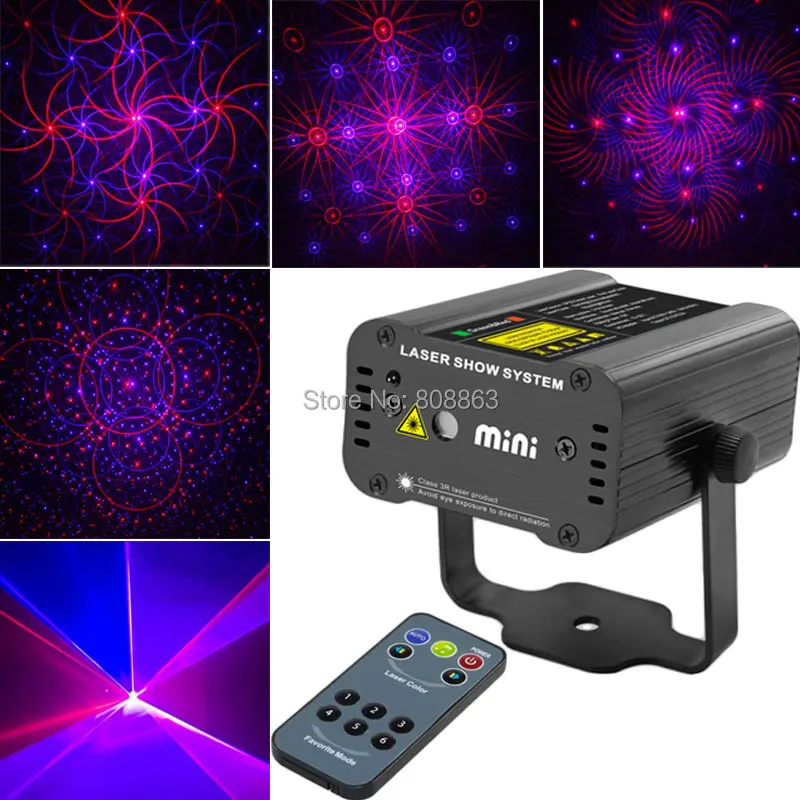 

New high quality Remote Mini 200mw Red Blue Laser 4 patterns Projector Stage DJ lighting Dance Club Home Party Light Show D8
