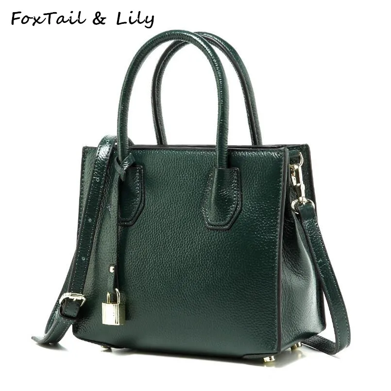 

FoxTail & Lily Lock Design Woman Tote Bag Genuine Leather Small Handbags Female Shoulder Bags Fashion Women Messenger Bags Soft