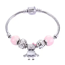 Модные ювелирные изделия аксессуары оптом, робот бусины браслет, розовый циркон, подарки на день Святого Валентина, DIY Девушки мультфильм браслет