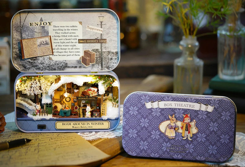 Box Theatre DIY Mini Dollhouse with Furnitures Assemble Kits Handmade Miniatures Doll House Craft Toys for Children (11)