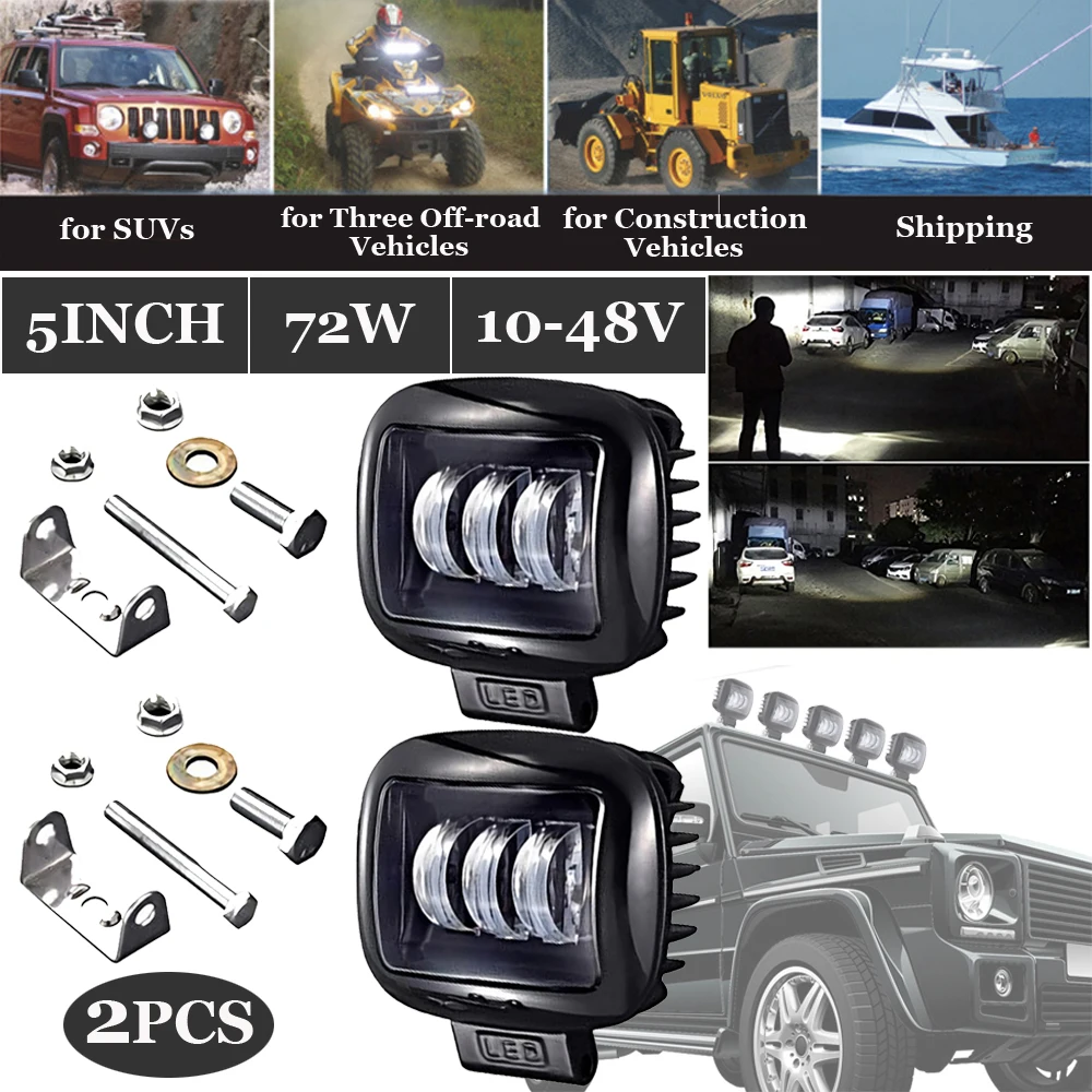 12 × 11,5 × 6 см Черный DC 10~ 48 V 72 W 6000-6500 K 10800LM светодиодный свет бары работают дальнего света туман светильник для грузовых автомобилей, погрузчики и т. д