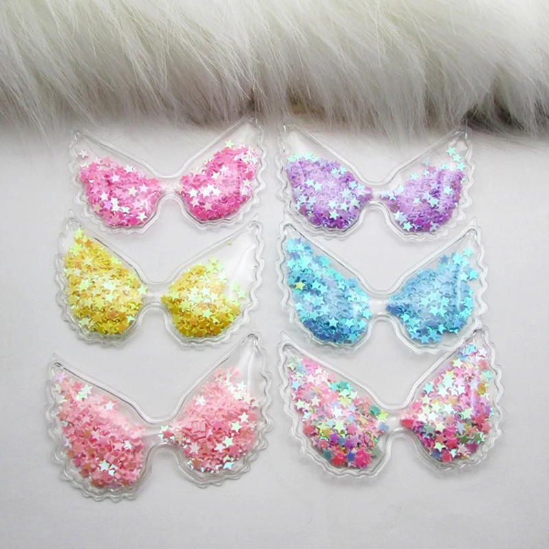 

10 Pcs Kawaii Angel Wing Transparent Bling Bling Star Flowing Patches Appliques for Children Clip and DIY Hair Clip Accessories