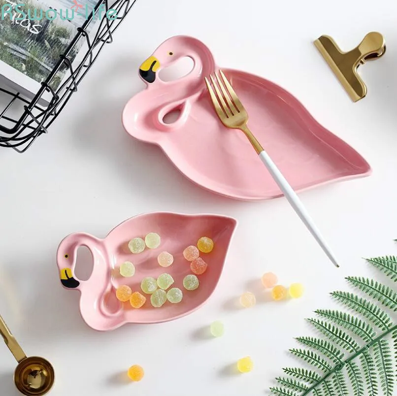

Creative Flamingo Ceramic Cutlery Plate Snack Plate Dessert Fruit Plate Creative Tableware Gift