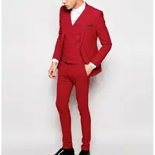 Портной, Красный мужской костюм, облегающий смокинг для жениха, 3 предмета, мужской свадебный Выпускной, вечерние костюм жениха, одежда(куртка+ штаны+ жилет), terno