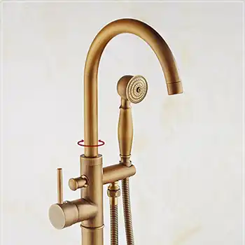 Uythner Luxury Antique Brass Bathroom Tub Faucet Swivel Spout Filler Standing w/Waterproof Platform Base Mixer Tap Hot and Cold