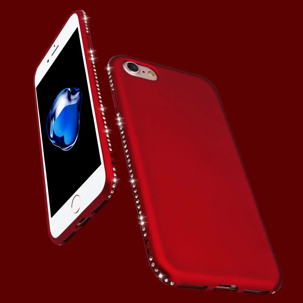 Portefeuille For iPhone 7 Case Glitter Pink Silicone Rhinestone Bumper Phone Cover Case For iPhone X 8 Plus 6 6S TPU Accessories (5)