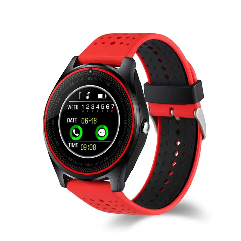 696 Bluetooth V9 Смарт часы Relogio Android SmartWatch телефонный звонок GSM Sim удаленный дисплей с камерой информация Спорт Шагомер A1 - Цвет: V9 red black