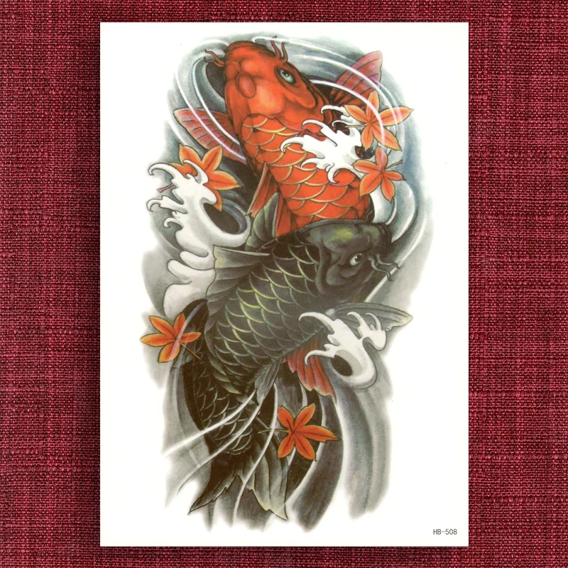 Водные Переводные поддельные татуировки Одноразовые водонепроницаемые временные наклейки черный красный карп для женщин и мужчин сексуальный красивый боди-арт цветок рука
