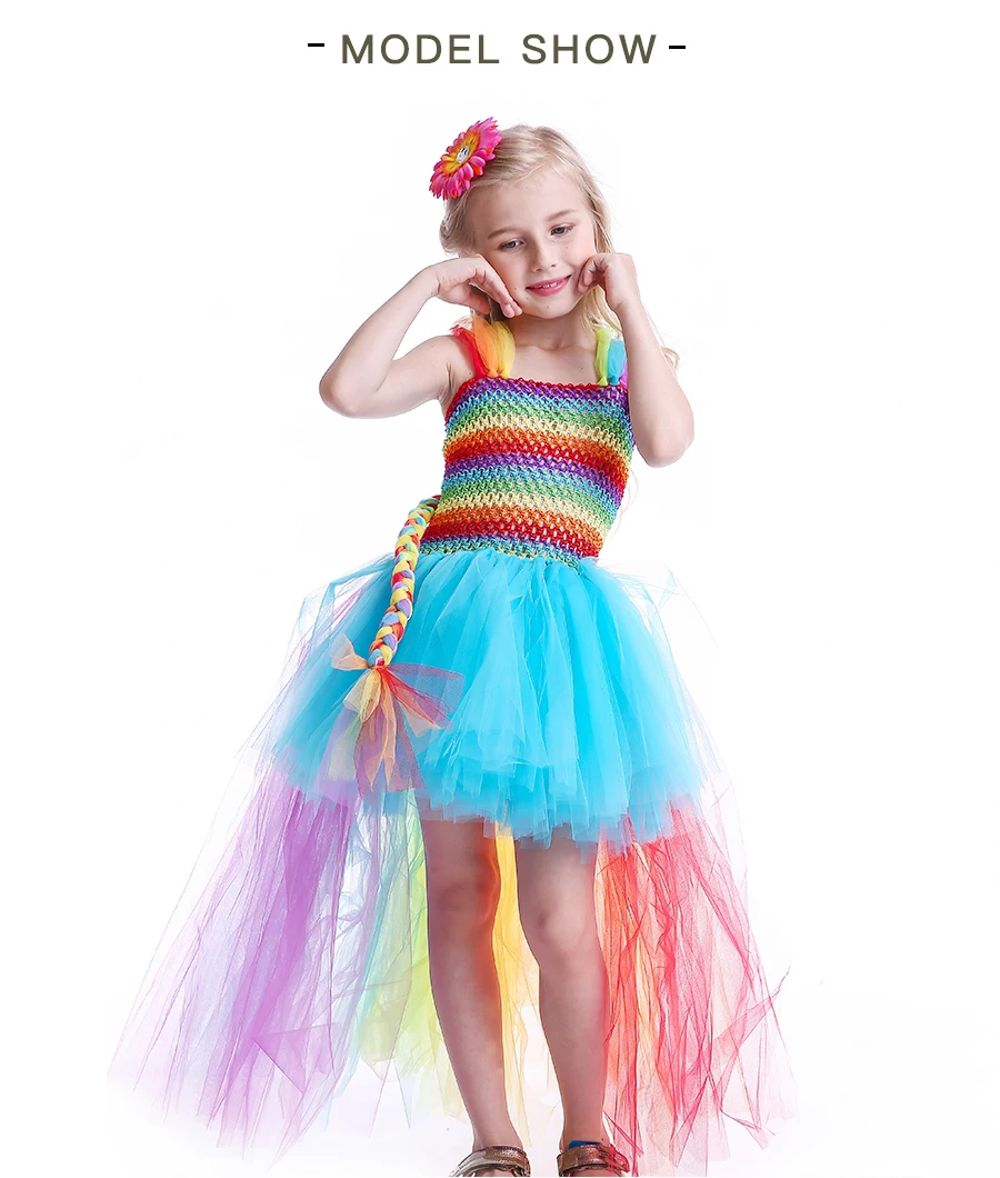 Candy Rainbow Tutu Dress and Daisy Hair Clip Set Girl Birthday Party Dress Easter Halloween Costumes Kids Pageant Ball Gown (5)