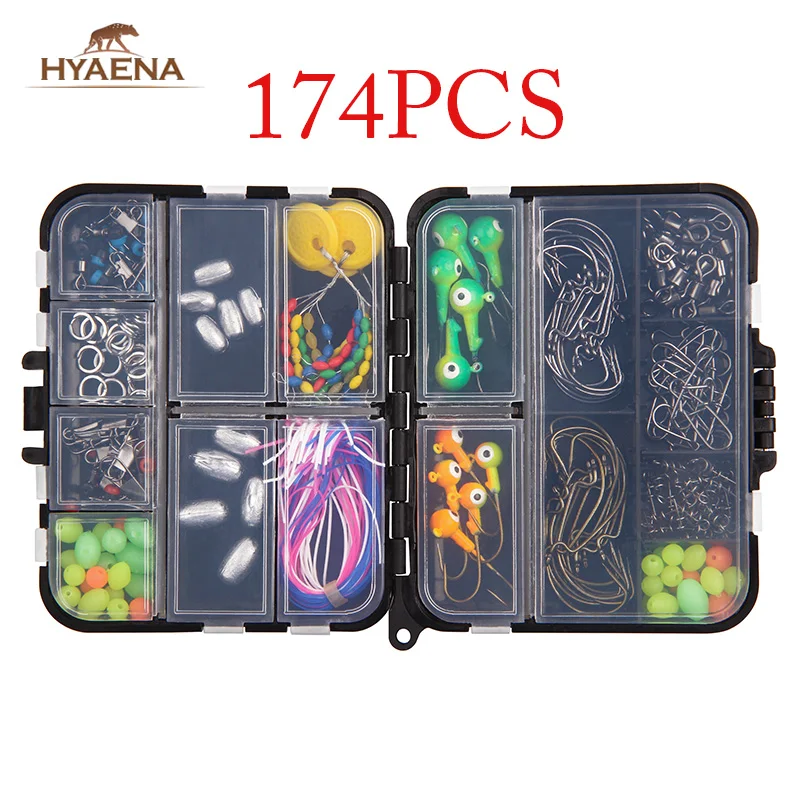 

Hyaena 174pcs Fishing Tackle Box With Spring Twist Lock Pin Space Bean Rolling Swivels Fishing Gears Tools Lead Sinker