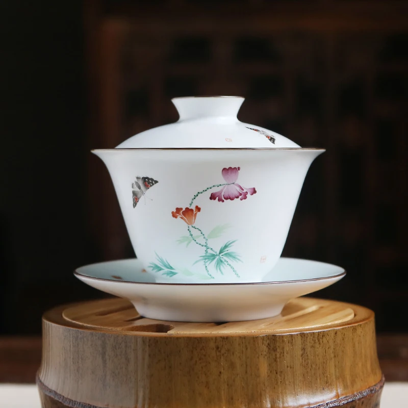 Jingdezhen Ceramic Gaiwan chinese tea cup and saucer set bone china tea