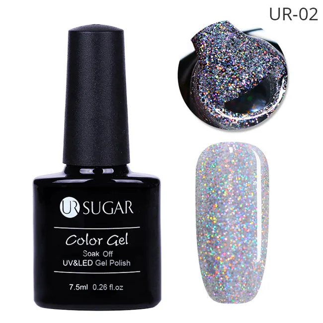 Ur Sugar 7,5 мл черный бриллиант УФ-гель для ногтей голографический Блестящий лак для ногтей - Цвет: Laser Silver 3