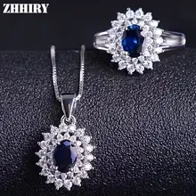 Женский натуральный драгоценный камень Сапфир ювелирные наборы подлинное кольцо подвеска ожерелье из стерлингового серебра 925 пробы