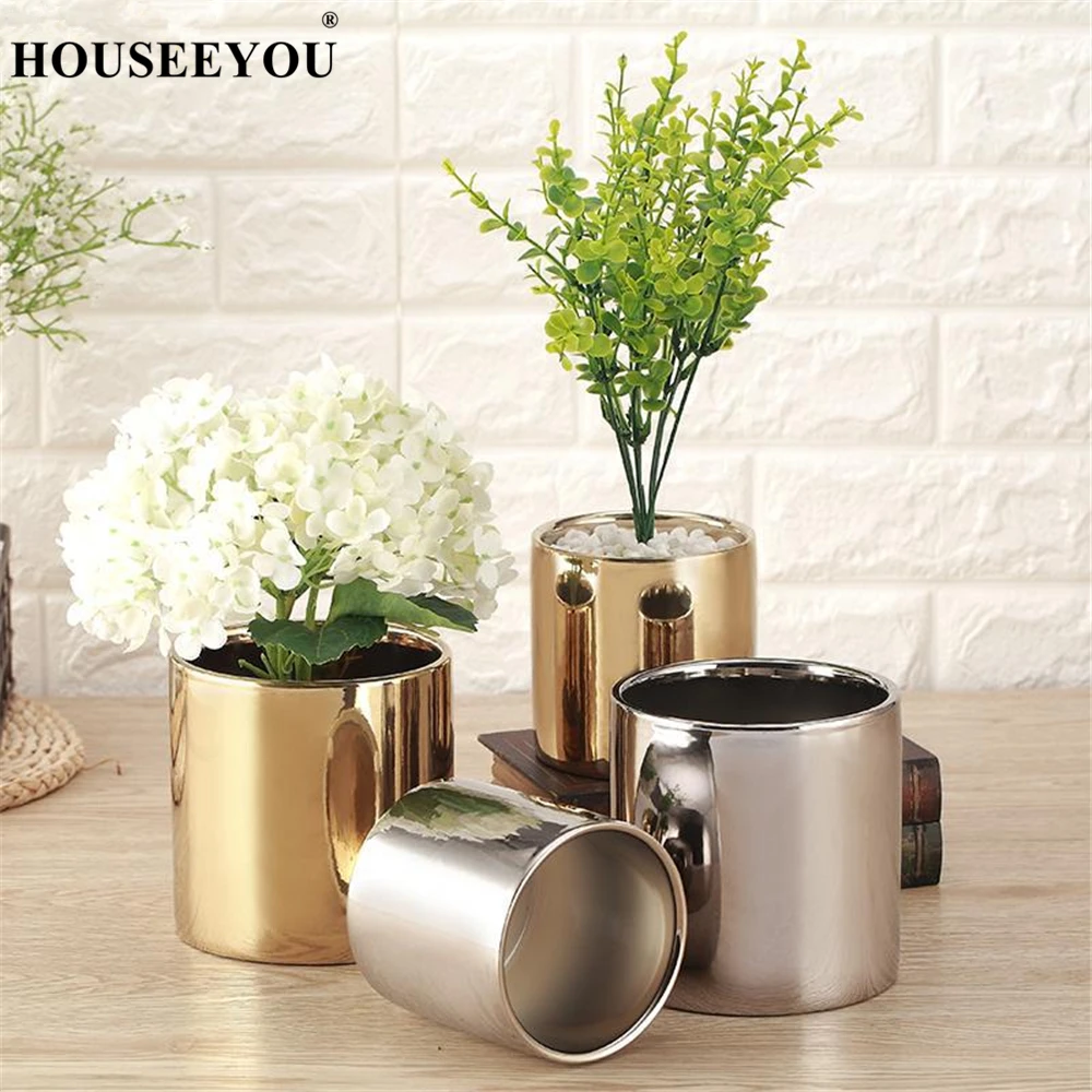 

Modern Ceramic Flower Vase Plating Gold Silver Ceramic Vase Planting Flowers Pot Aristocratic Room Decor Table Accessories Gift
