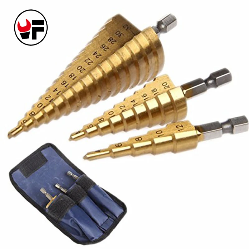 3pc Titanium Coated 4241 Step Drill Bit 4 32mm 4 20mm 4 12mm Core Drill