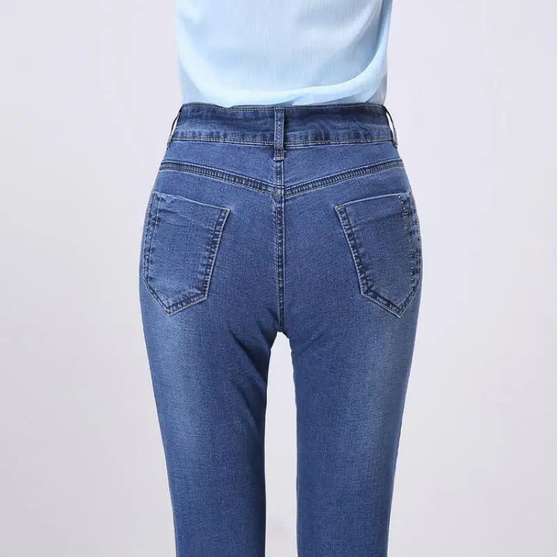 Jeans Women High Waist Long Jeans Trousers Large Size Mom Jeans Femme Denim Blue Straight Pants 2019 Stretch Push Up Sexy Jeans