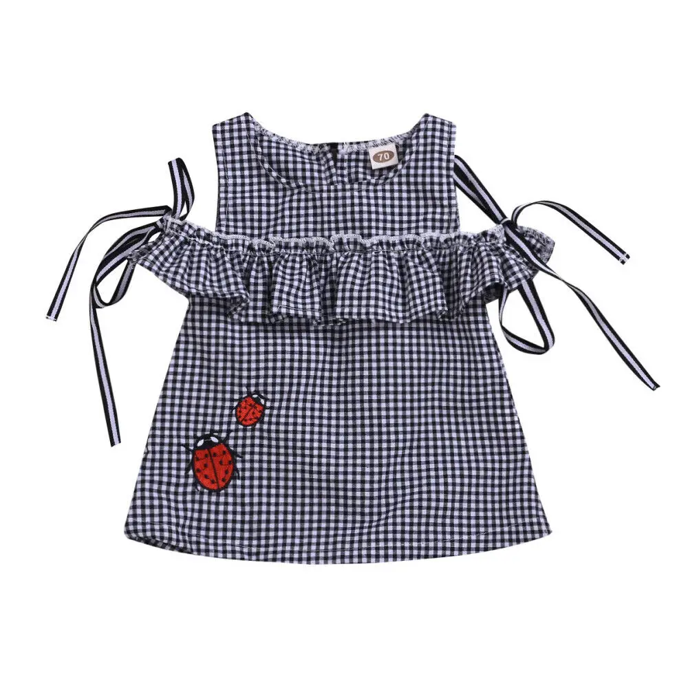 

Baby Girl Ladybird Print Black Plaid Dresses Kids Girls Ruffled Sundress Costume Summer