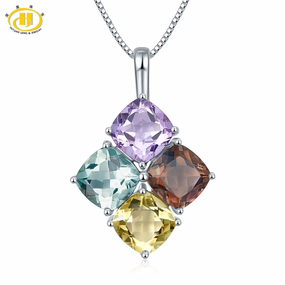 

Hutang Natural Multi Color Gemstones Amethyst Quartz Pendant Solid 925-sterling-silver Necklace Fine Jewerly for Women Gift New
