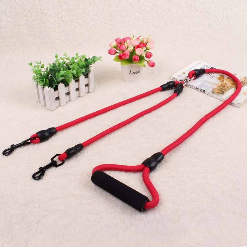 

Red Pet Easy Walking Dogs Double Leash Lead dual dog leashes breast-band for Small Medium two Dogs handle leash coupler strap