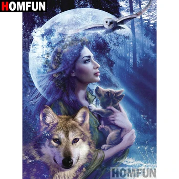

HOMFUN 5D DIY Diamond Painting Full Square/Round Drill "Woman wolf" 3D Embroidery Cross Stitch gift Home Decor A00182