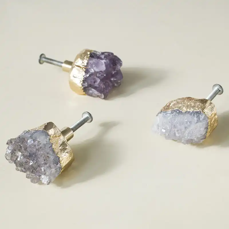 Natural Purple Crystal Brass Knob Dresser Drawer Knobs Pulls