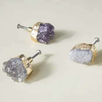

Natural purple Crystal + brass knob Dresser Drawer Knobs Pulls Handles / Cupboard Knobs Furniture Cabinet Handle Pull Hardware