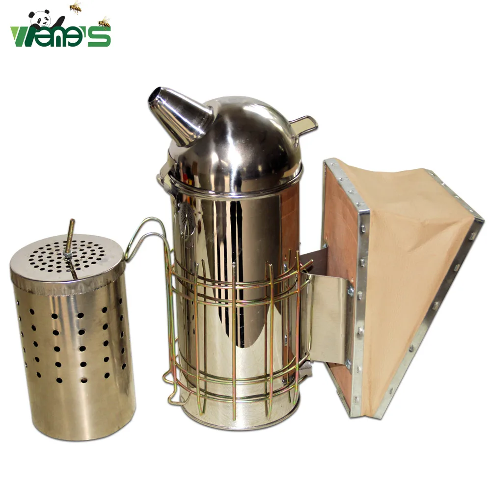 

Size L Stainless Steel European Type Round Beekeeping Hive Smoker Leather Blowbox with Inner Tin Beekeeping Tool