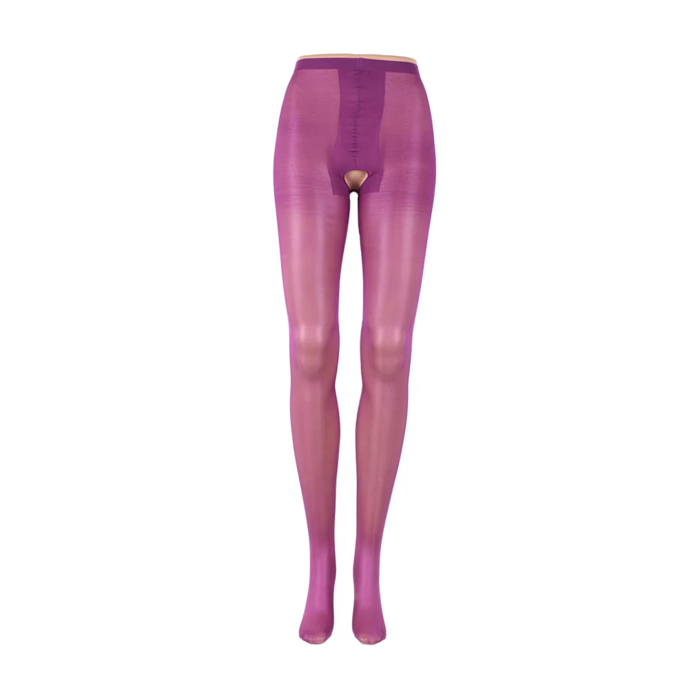 

1PC Women Fashion Sexy Oil Shiny Glossy Female Open Crotch Body Leggings Lingerie Solid Color Body Leggings