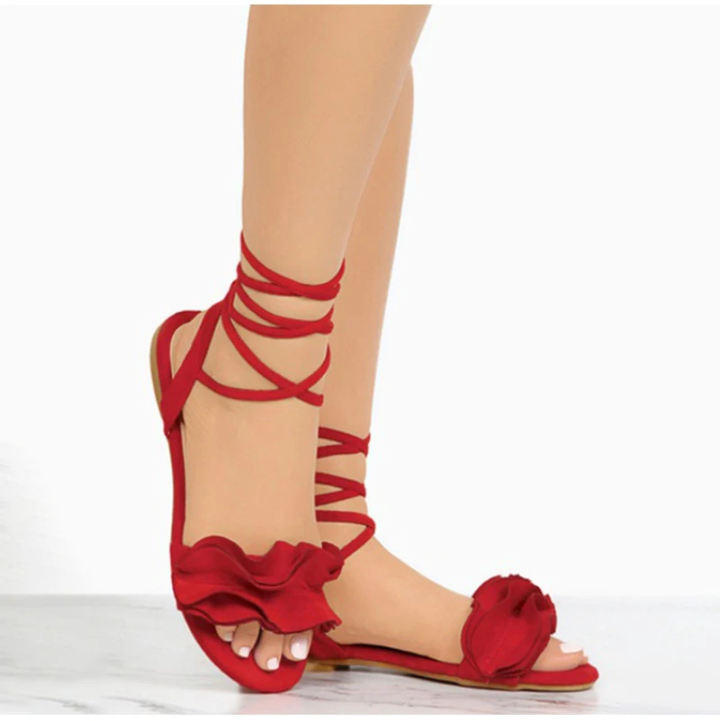MCCKLE/летние женские сандалии-гладиаторы с цветочным узором; обувь на плоской подошве с ремешком на щиколотке; женская повседневная обувь в римском стиле; большие размеры