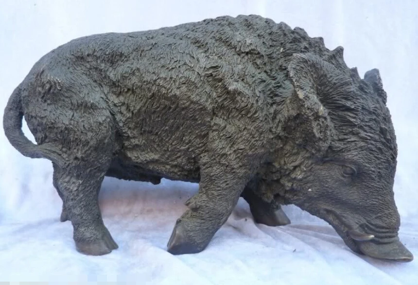 

9"Chinese Eximous handwork Bronze carved lifelike Fierce Wild Boar Statue R0715 Discount 35%