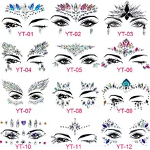 Autocollants adhésifs pour gemmes, 38 Styles, pour le maquillage, le visage, le corps, en cristal, Festival 3D, DIY bricolage, boîte de nuit, Art corporel