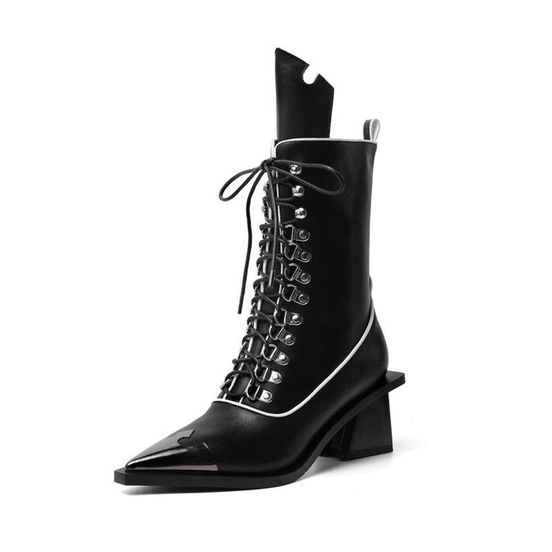 

LFFZ Fashion High Boots Women Casual Genuine Leather Boots Protect Toe High Heel Boots Ladies New Noble Casual Shoes Botas Mujer