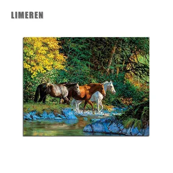 

Unframed Mountain Stream Horse Group Painting By Numbers Three Horses By The River Coloring By Numbers